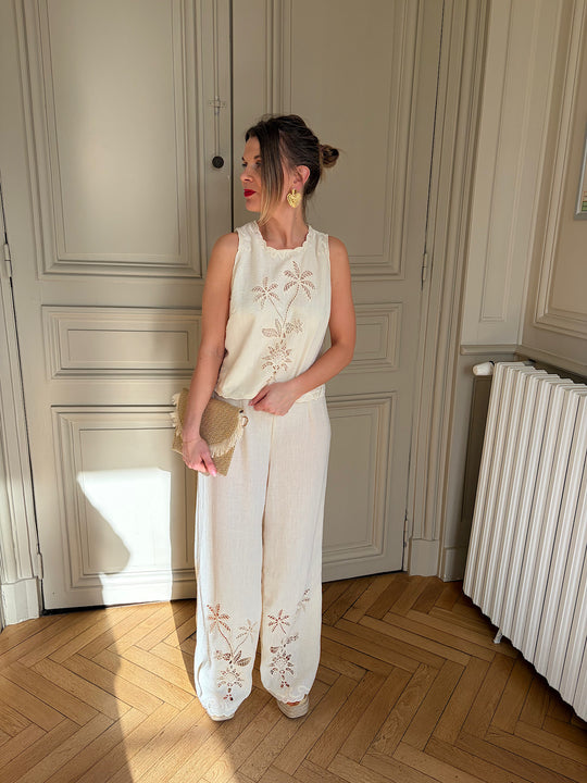 Ensemble brodé écru Palmyre