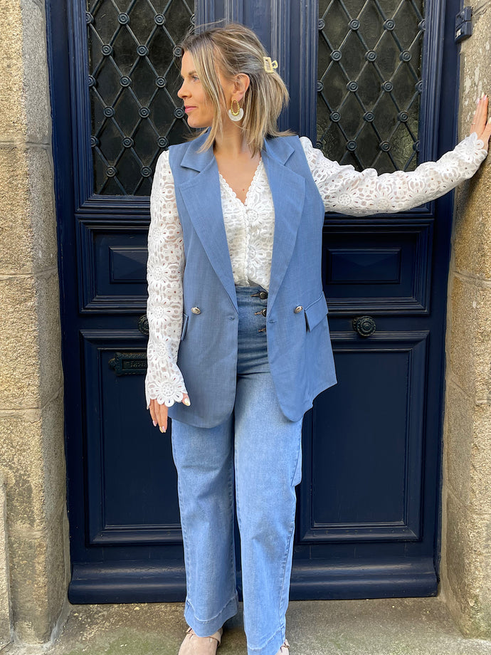 Blazer sans manches Adelia bleue