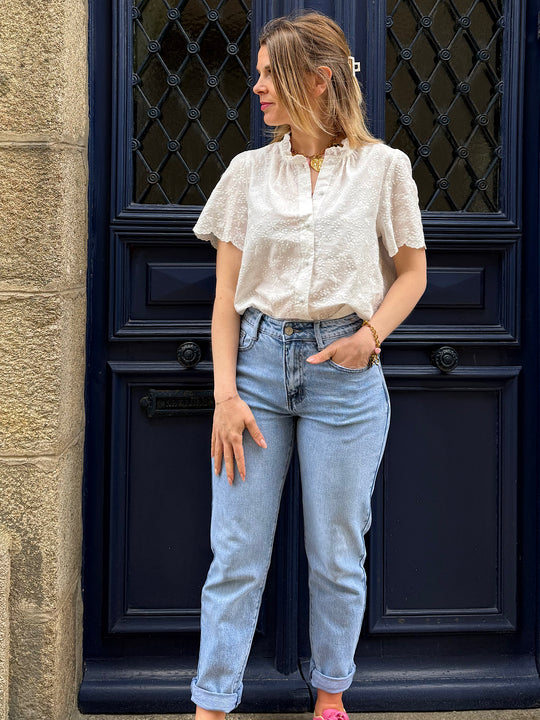 Jean mom fit bleu clair Ninon