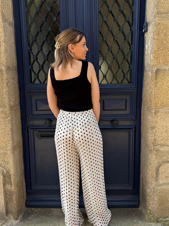 Pantalon blanc plissé à pois Annie