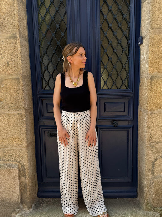 Pantalon blanc plissé à pois Annie