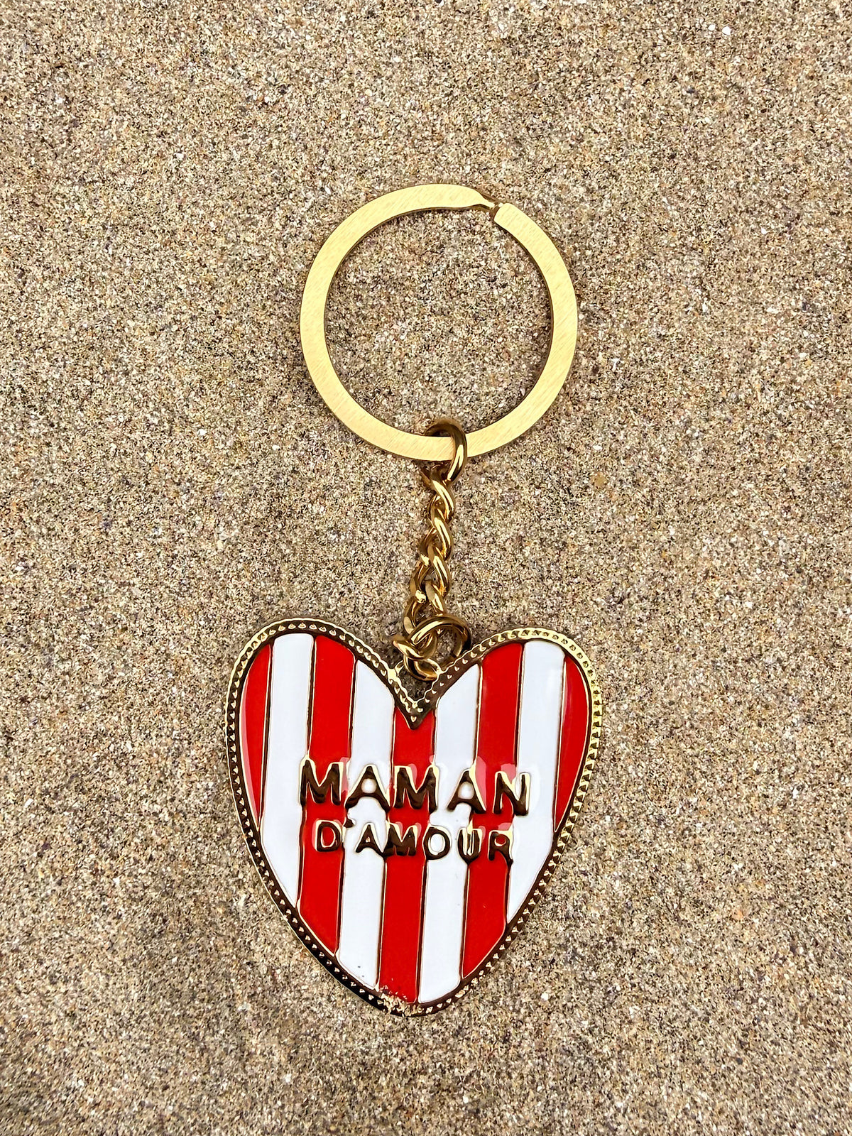 Porte clé à rayures Maman d'Amour rouge & blanc