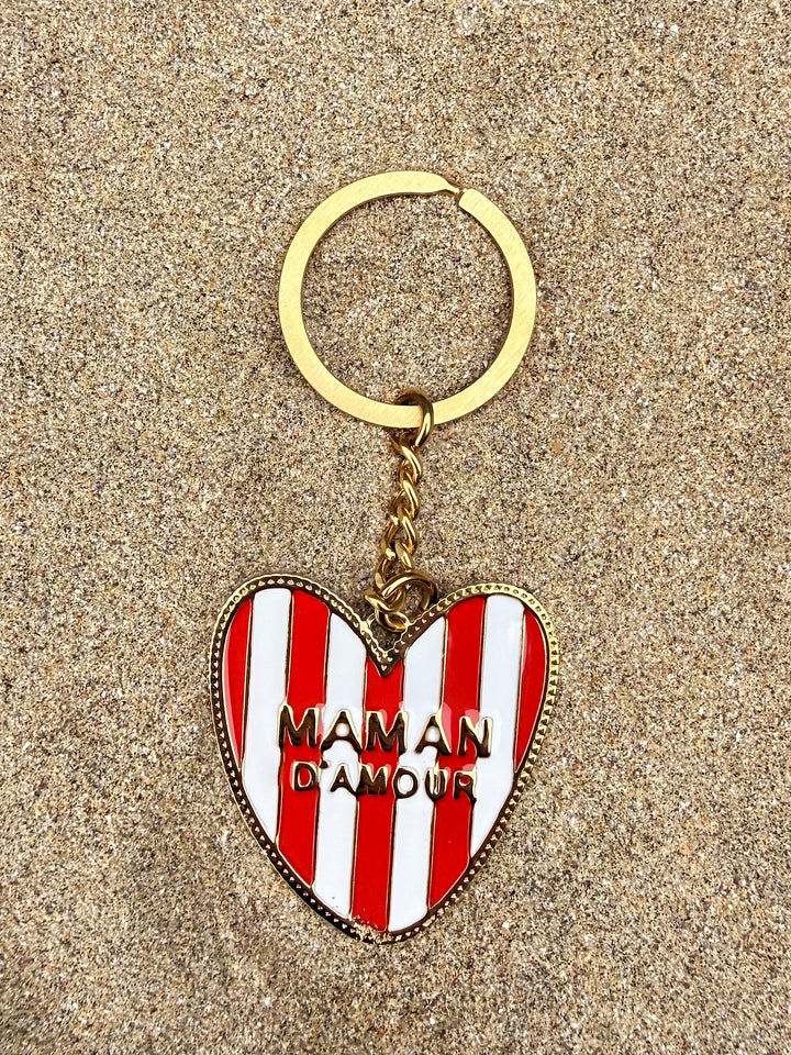 Porte clé à rayures Maman d'Amour rouge & blanc