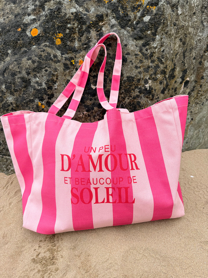 Sac cabas à rayures rose Un peu d'Amour