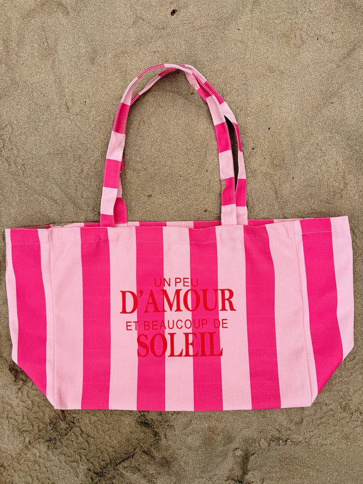 Sac cabas à rayures rose Un peu d'Amour