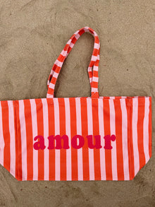 Sac cabas à rayures Amour orange et rose