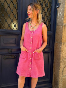 Robe en jean a bretelles vieux rose Gina