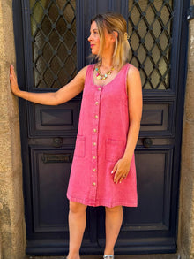Robe en jean a bretelles vieux rose Gina