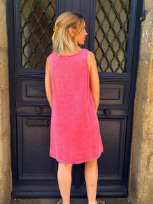 Robe en jean a bretelles vieux rose Gina