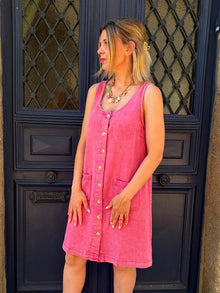 Robe en jean a bretelles vieux rose Gina