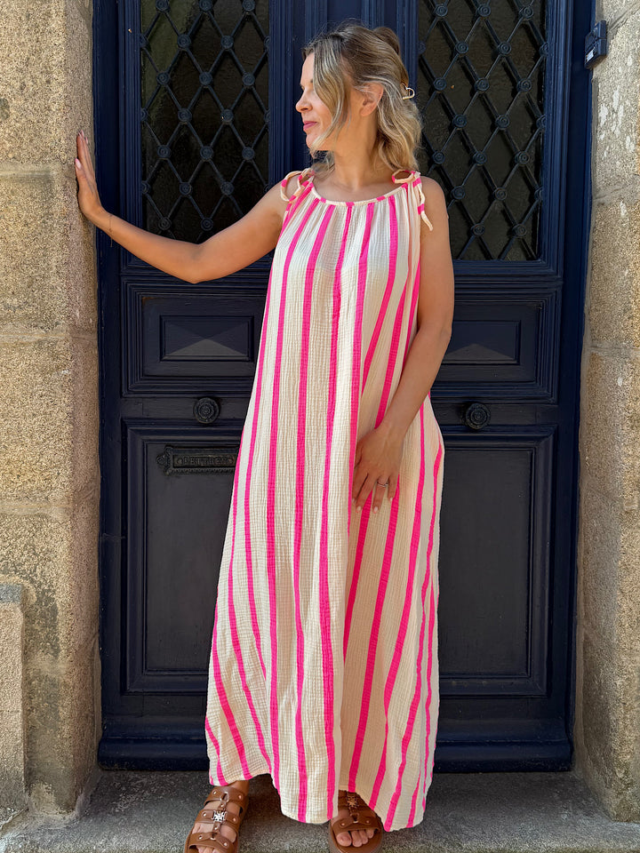 Robe longue Fines bretelles Rayé liliane
