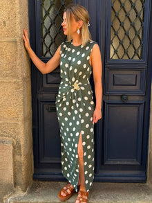 Robe longue Kaki à pois Serena