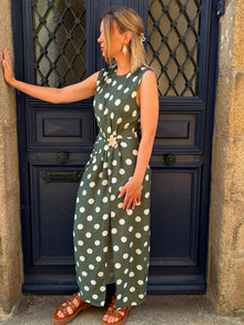 Robe longue Kaki à pois Serena