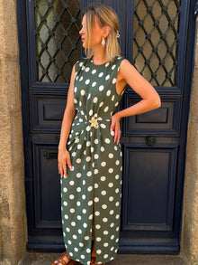 Robe longue Kaki à pois Serena