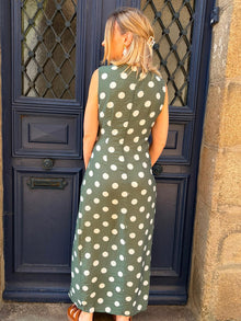 Robe longue Kaki à pois Serena