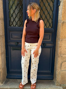 Pantalon blanc à pois chocolat Côme