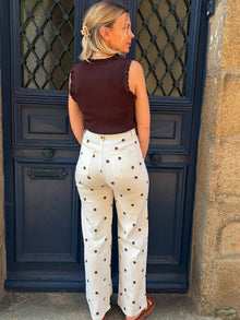 Pantalon blanc à pois chocolat Côme