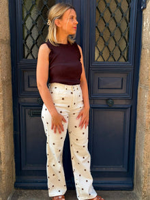 Pantalon blanc à pois chocolat Côme
