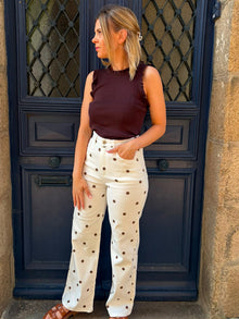 Pantalon blanc à pois chocolat Côme
