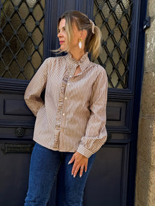 Blouse rayure taupe & blanc Adele