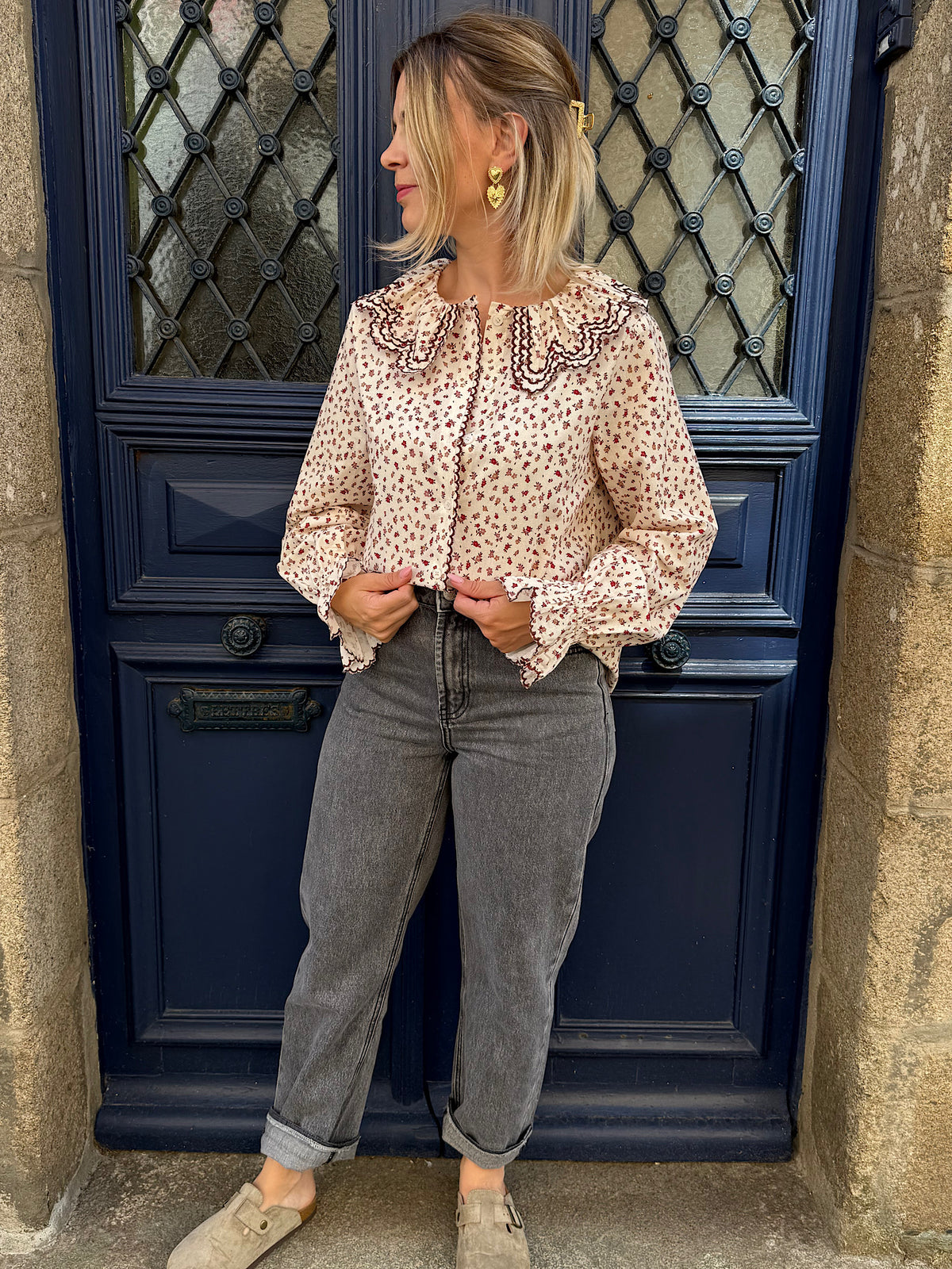 Blouse fleurie col claudine Valeria