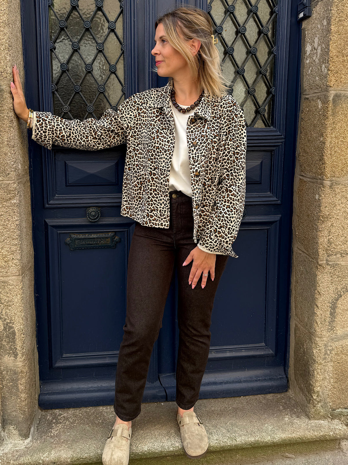 Veste denim léopard
