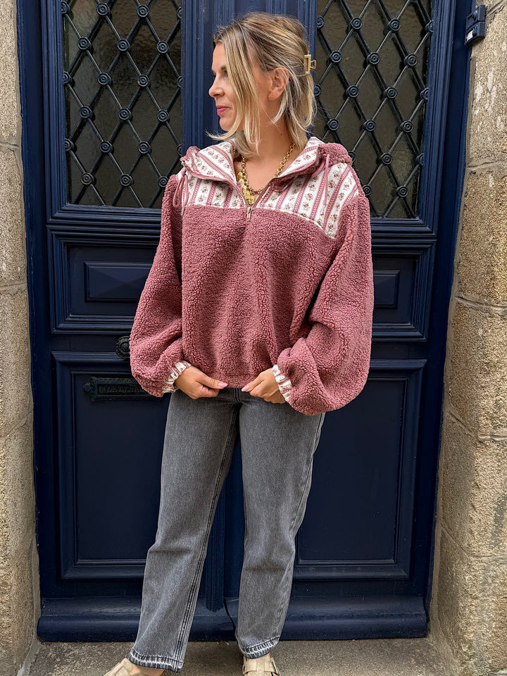 Sweat à capuche polaire vieux rose Marine
