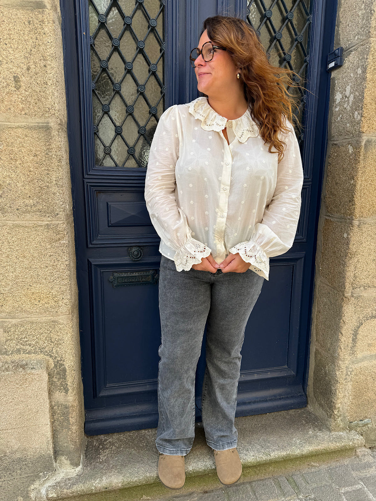 Blouse écrue col Claudine curvy Marie