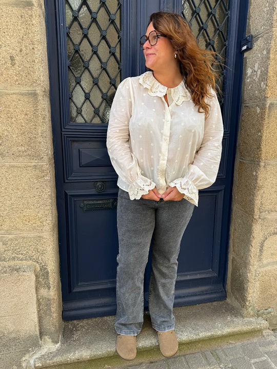 Blouse écrue col Claudine curvy Marie