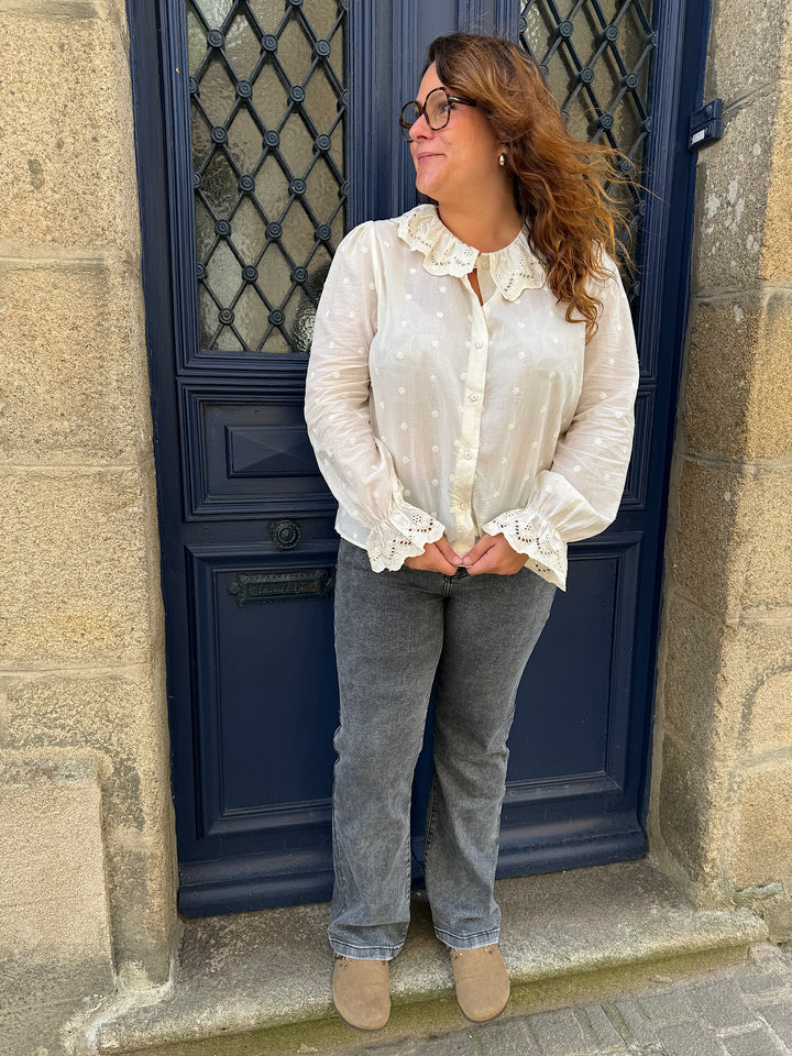Blouse écrue col Claudine curvy Marie