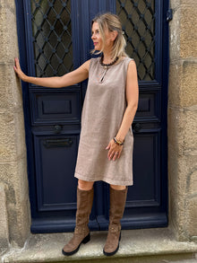 Robe Sans Manches Estelle – Denim Beige Bohème Chic