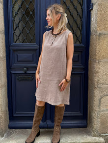 Robe Sans Manches Estelle – Denim Beige Bohème Chic