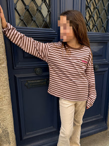 T-shirt à rayures chocolat ado
