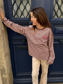 T-shirt à rayures chocolat ado