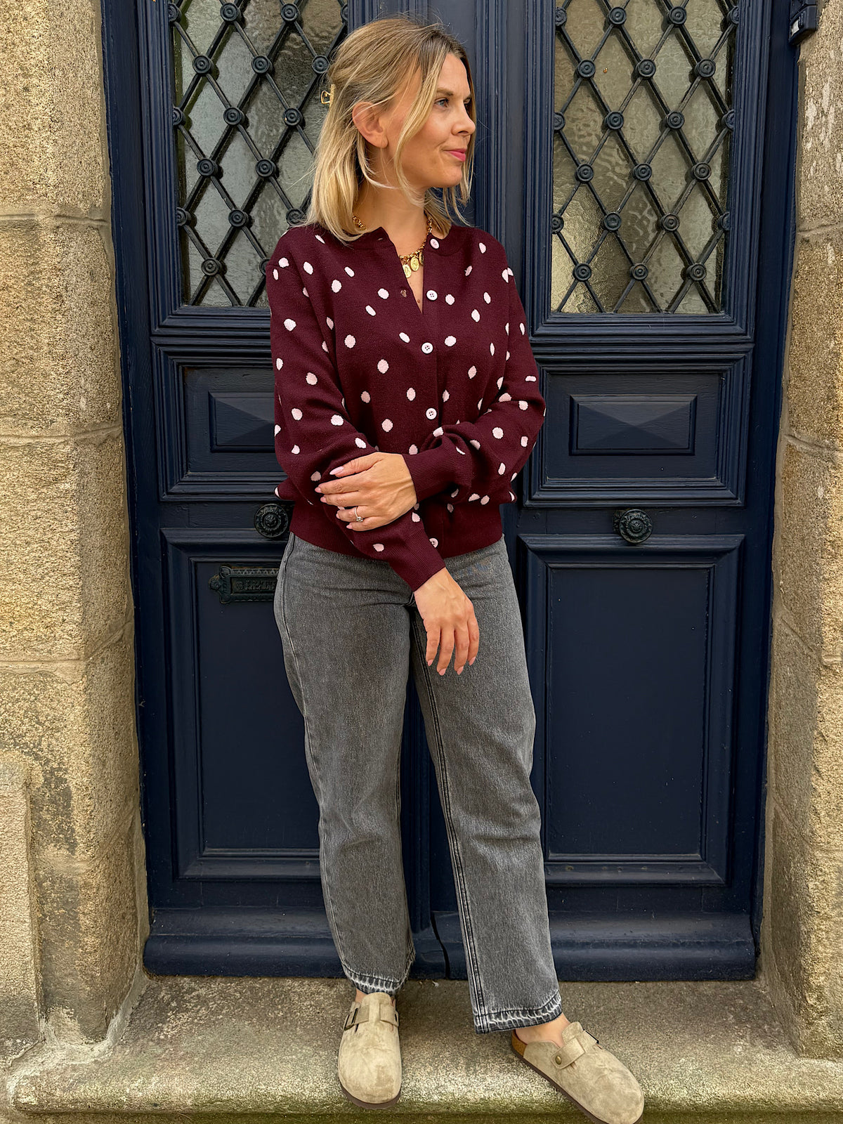 Gilet prune à pois Zénia