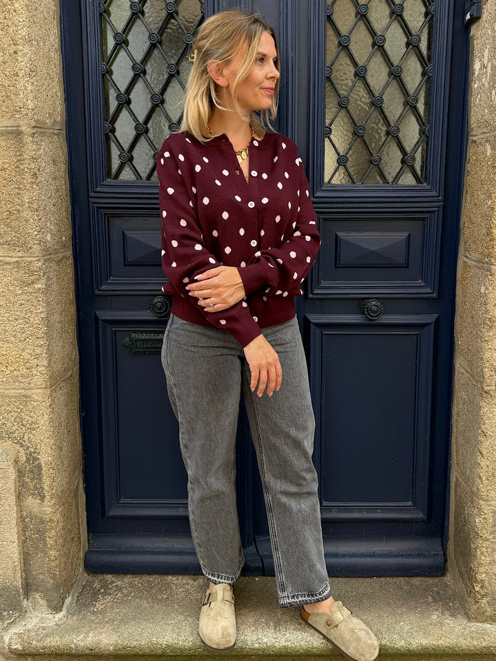 Gilet prune à pois Zénia