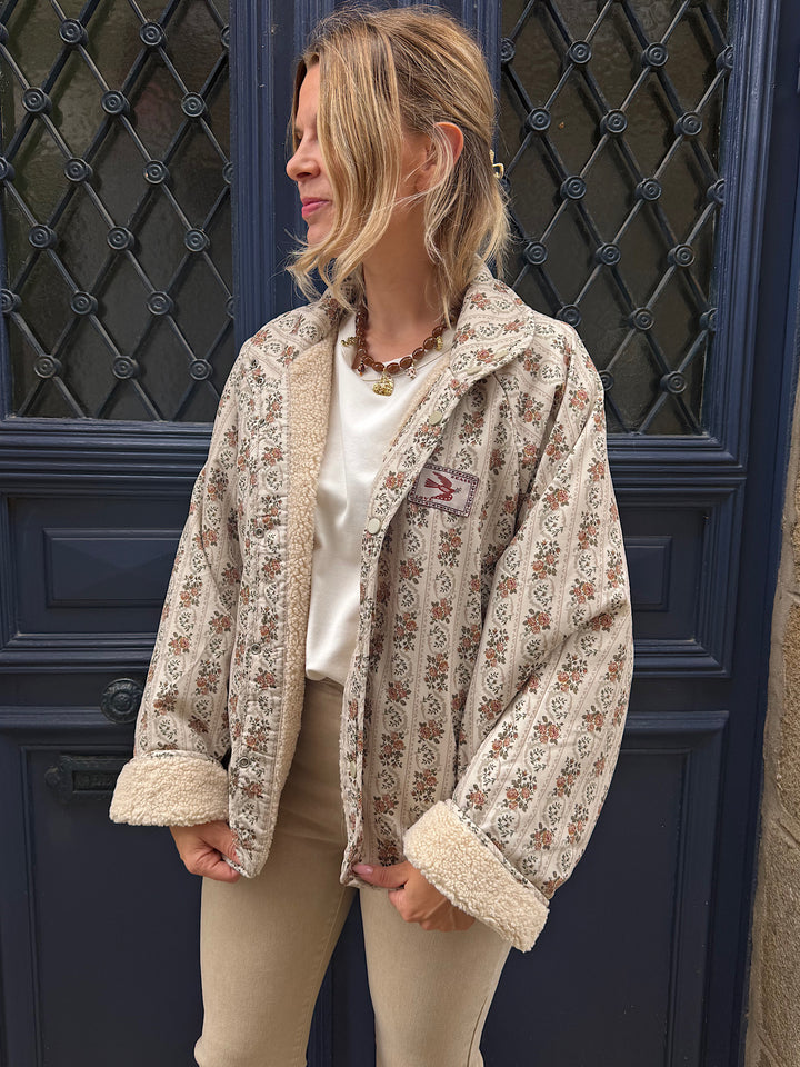 Veste Réversible  Naim – Imprimé Floral & Polaire Sherpa