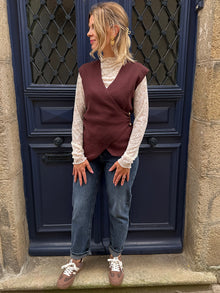 Top Cache Cœur Léonie – Maille Chocolat Bohème Chic