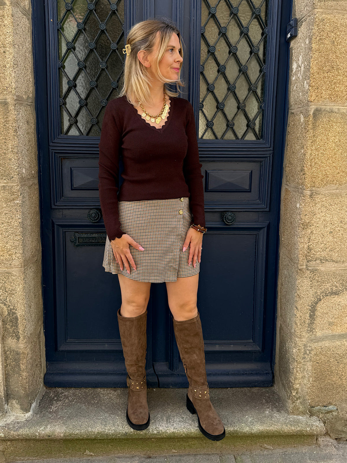 Jupe-Short Portefeuille Mad – Pied-de-Poule Bohème Chic