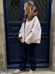 Manteau écru a capuche amovible Elena