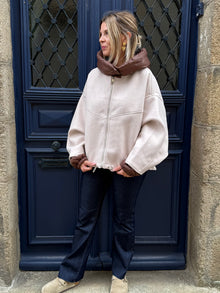 Manteau écru a capuche amovible Elena