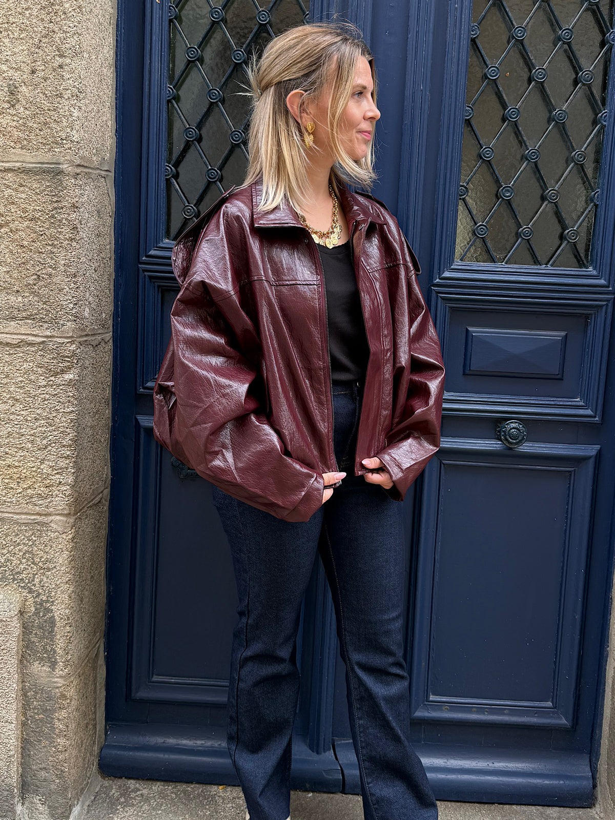 Veste en similicuir bordeaux Violette