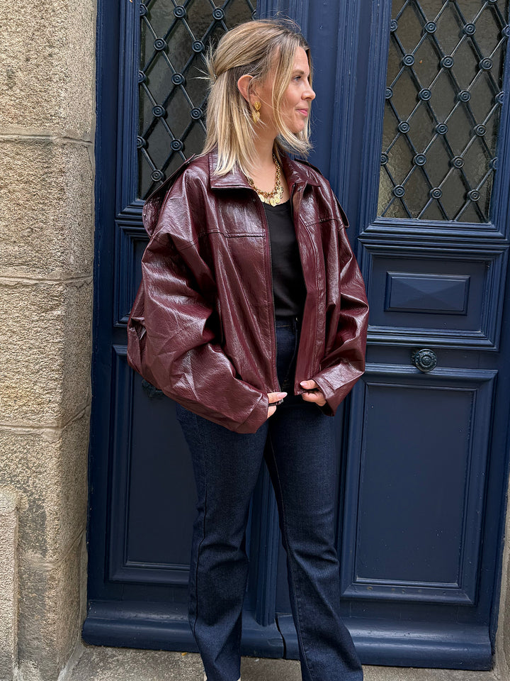 Veste en similicuir bordeaux Violette
