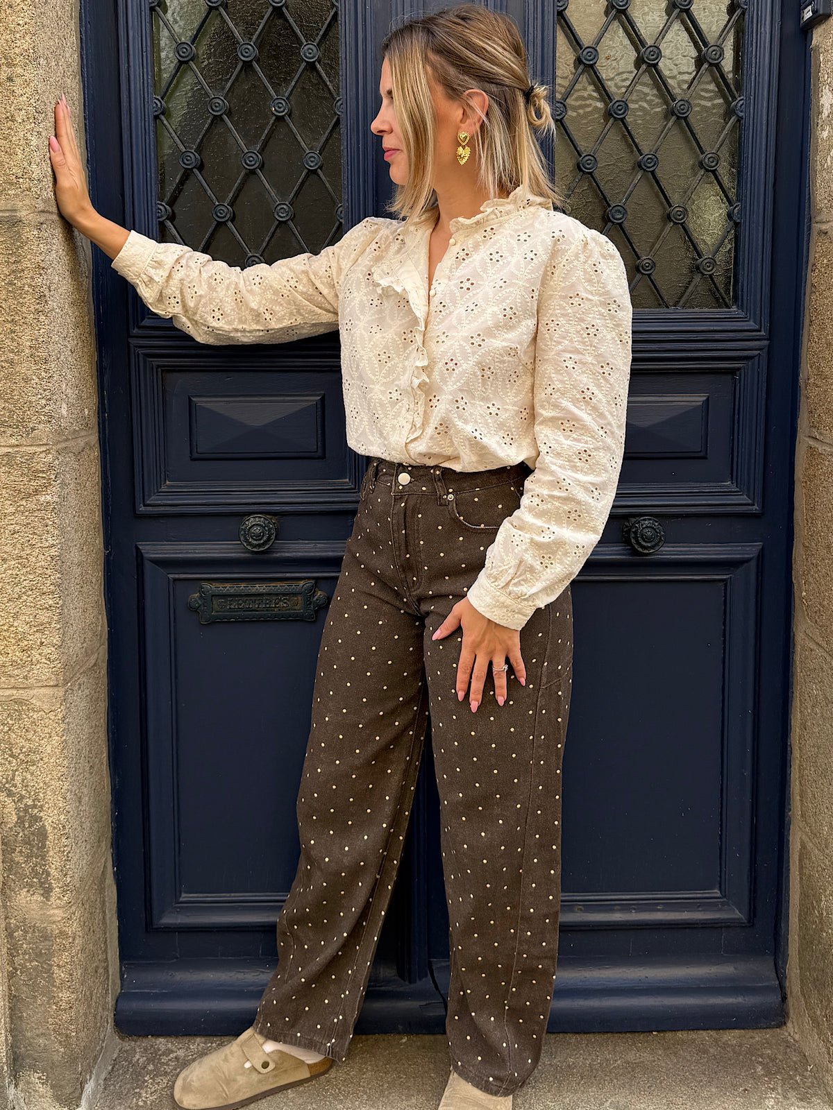 Pantalon choco à pois Sienna