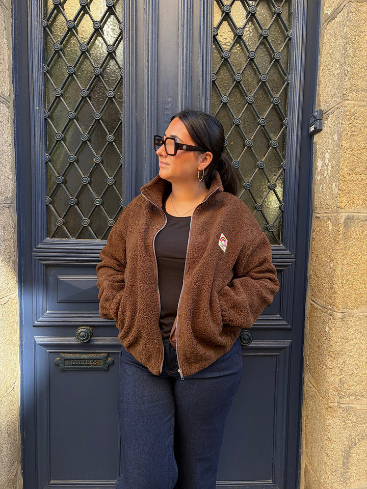 Veste polaire bouclée chocolat Ted
