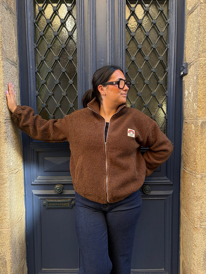 Veste polaire bouclée chocolat Ted