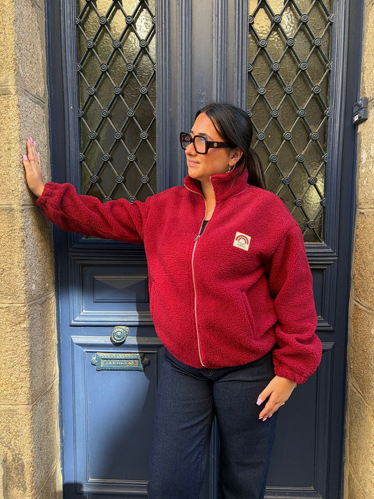 Veste polaire bouclée rouge Ted
