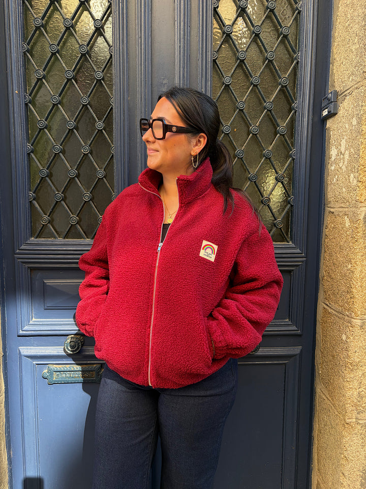 Veste polaire bouclée rouge Ted