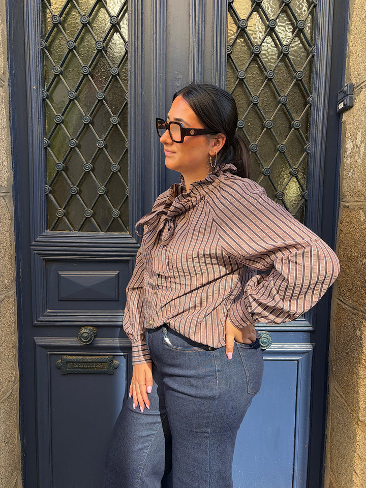 Chemise rayée noeud lavallière Margot