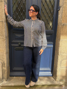 Blouse rayée bleu a noeuds marrons Eleonore